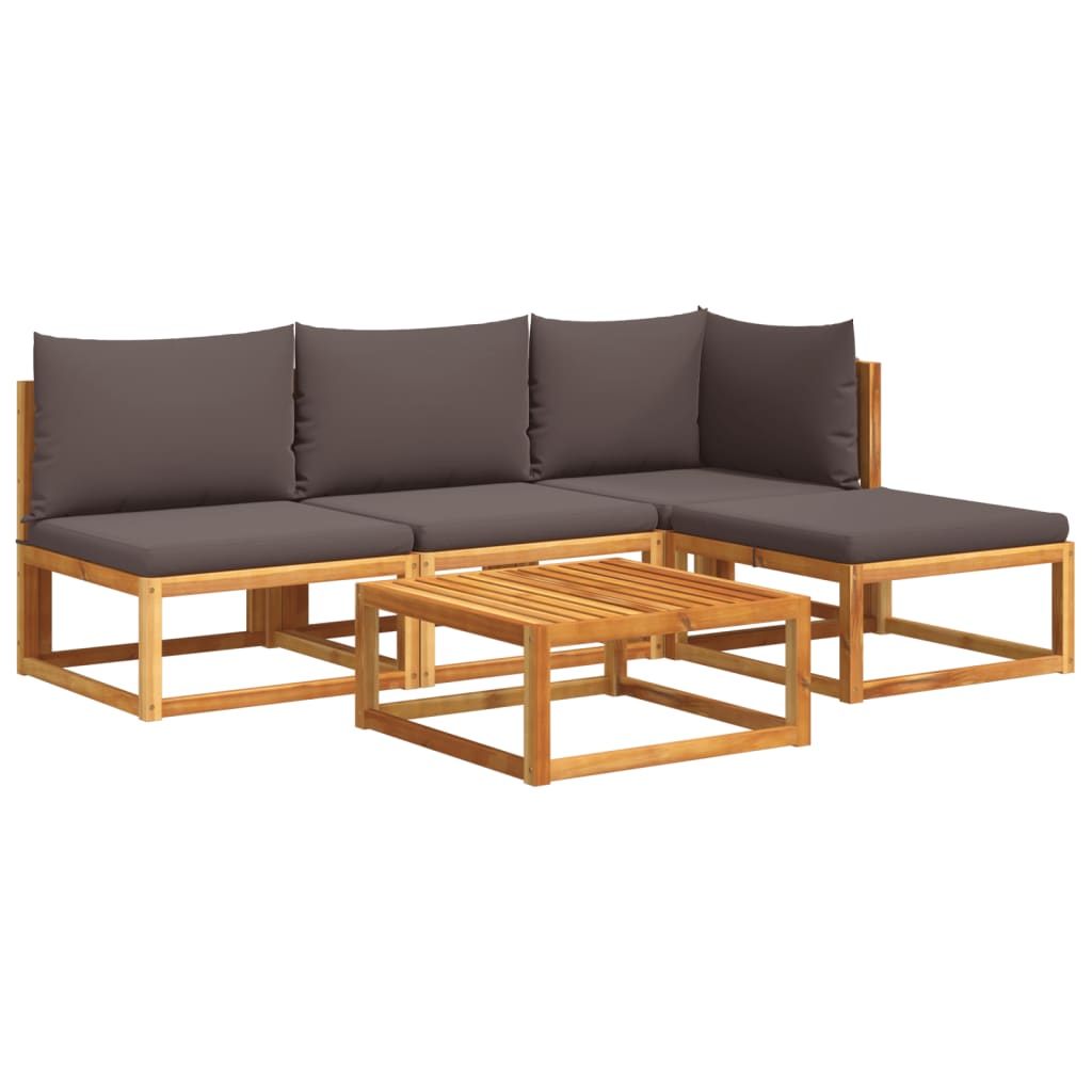 Set di divani da giardino 5 pezzi con cuscini in legno di acacia e corda | homemem39