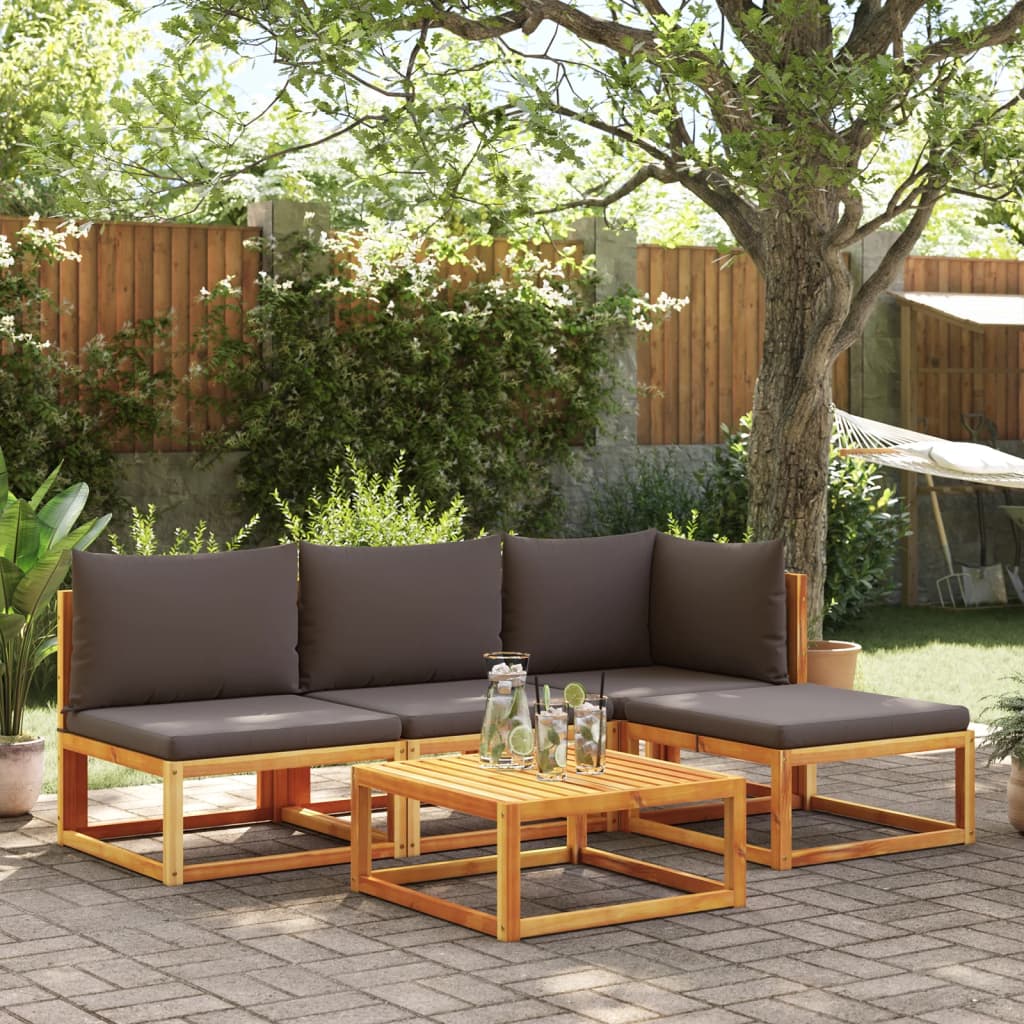 Set di divani da giardino 5 pezzi con cuscini in legno di acacia e corda | homemem39
