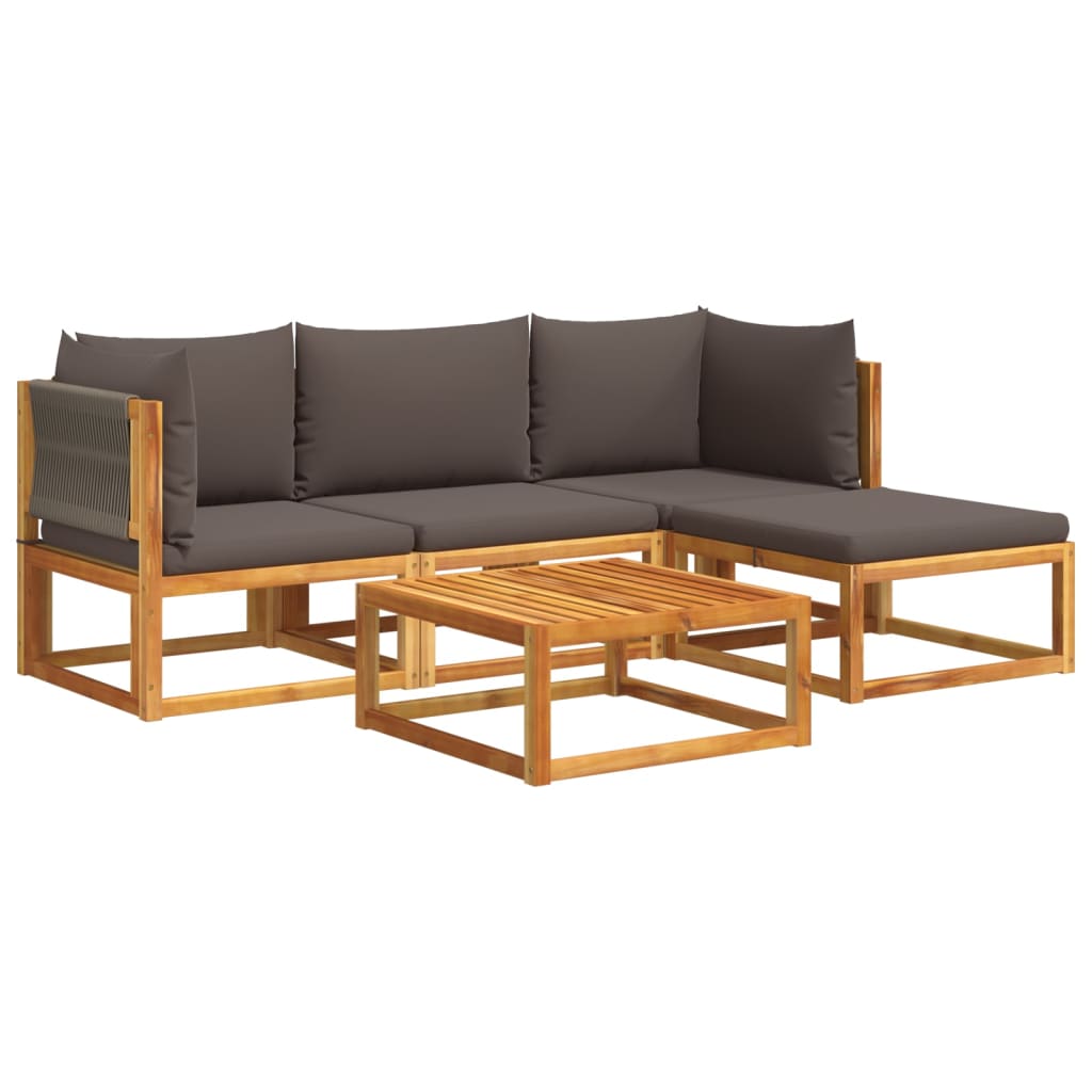 Set di divani da giardino 5 pezzi con cuscini in legno di acacia e corda | homemem39