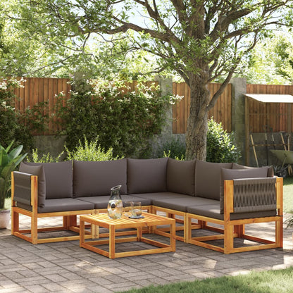 Set di divani da giardino 6 pezzi con cuscini in legno di acacia e corda