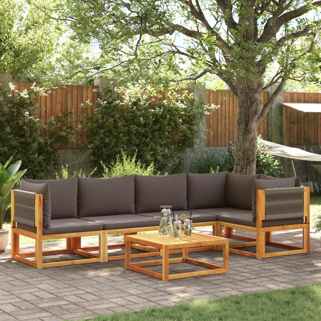 Set di divani da giardino 6 pezzi con cuscini in legno di acacia e corda | homemem39