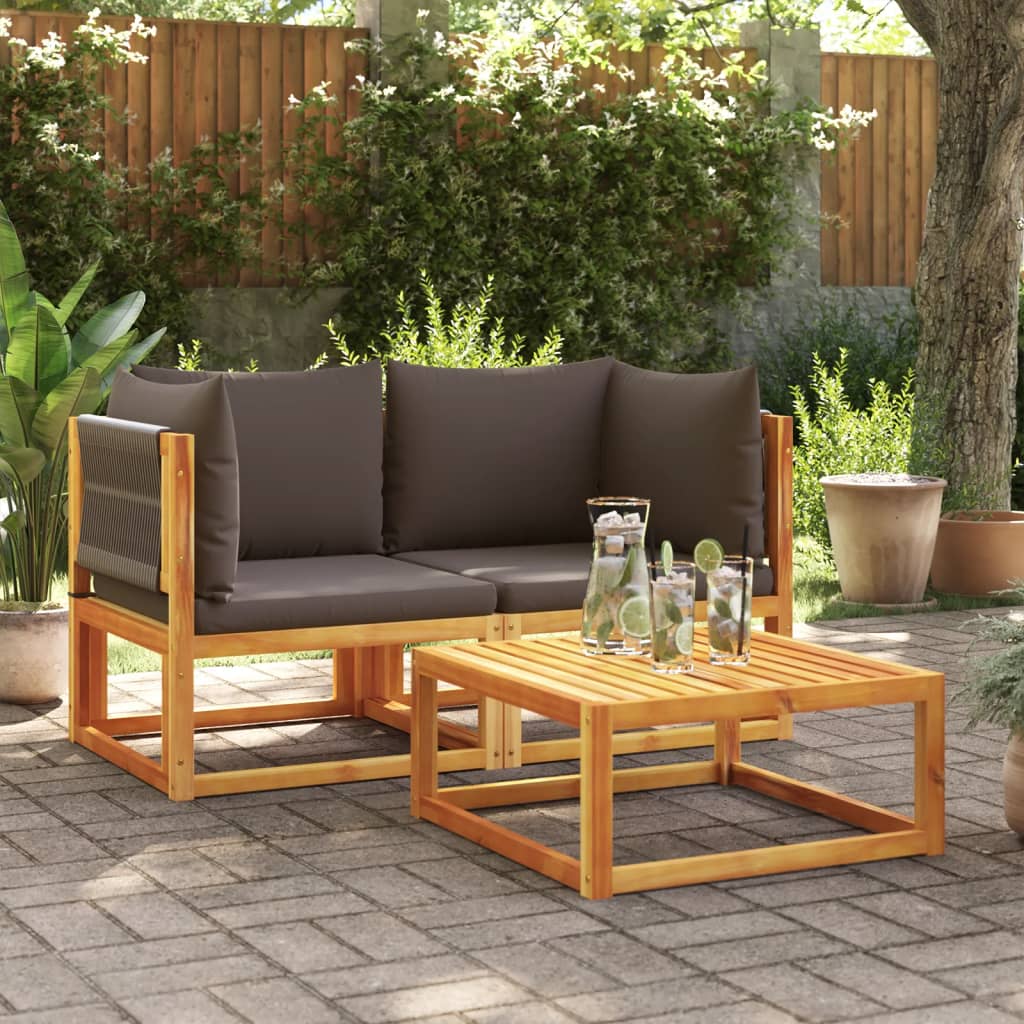 Divani da Giardino Angolari con Cuscini 2 pz in Legno di Acacia e Corda
