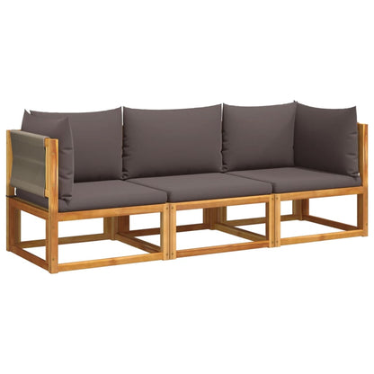 Set di divani da giardino 3 pezzi con cuscini in legno di acacia e corda