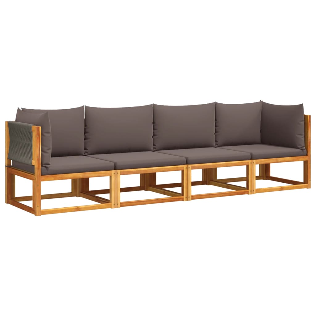 Set di divani da giardino 4 pezzi con cuscini in legno di acacia e corda | homemem39