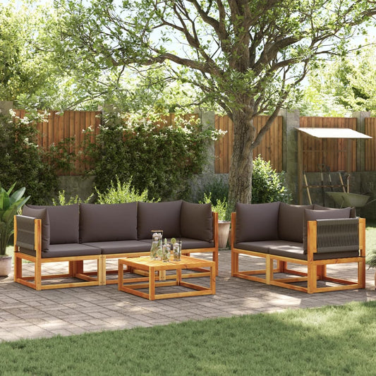 Set di divani da giardino 6 pezzi con cuscini in legno di acacia e corda