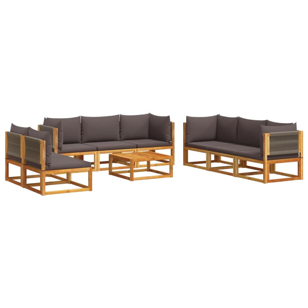 Set di divani da giardino 9 pezzi con cuscini in legno di acacia e corda | homemem39