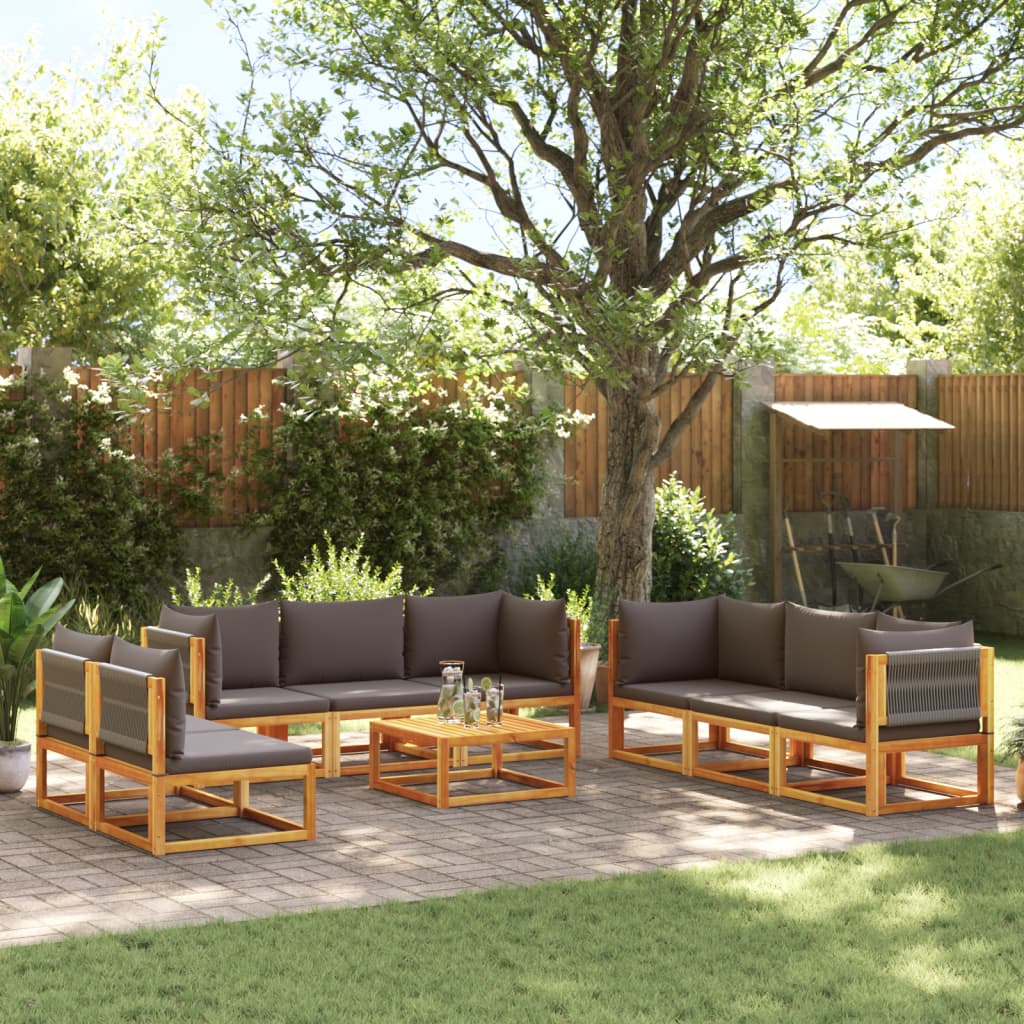 Set di divani da giardino 9 pezzi con cuscini in legno di acacia e corda | homemem39