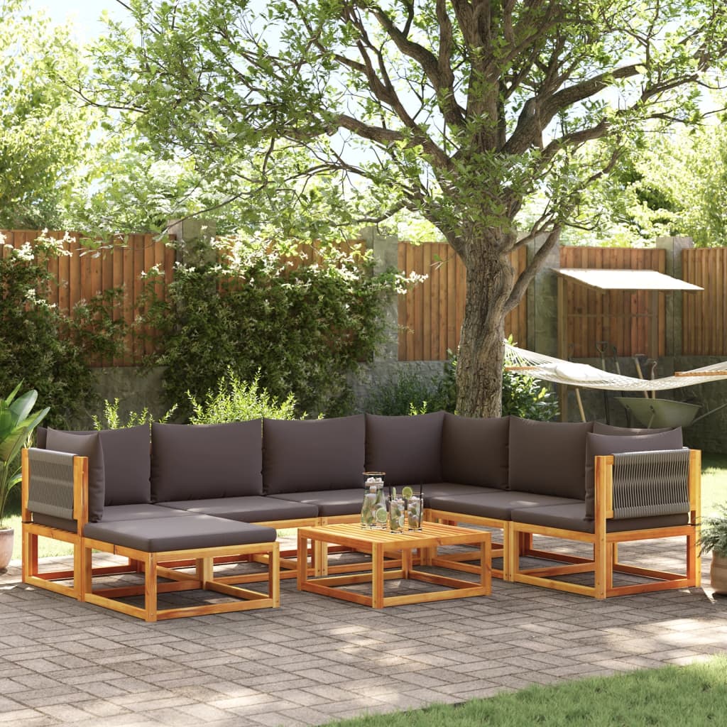 Set di divani da giardino 8 pezzi con cuscini in legno di acacia e corda | homemem39