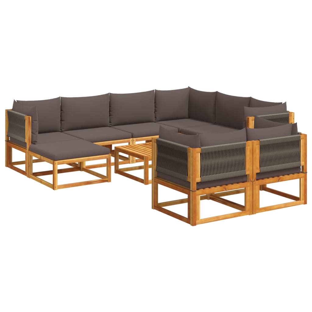 Set di divani da giardino 10 pezzi con cuscini in legno di acacia e corda