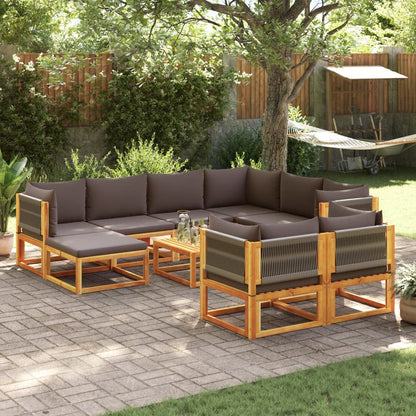 Set di divani da giardino 10 pezzi con cuscini in legno di acacia e corda