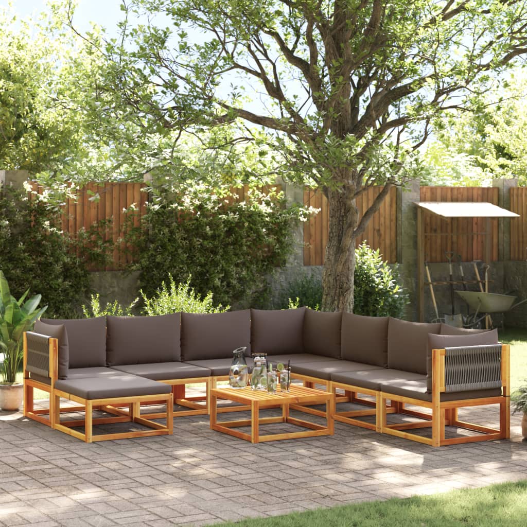 Set di divani da giardino 9 pezzi con cuscini in legno di acacia e corda | homemem39