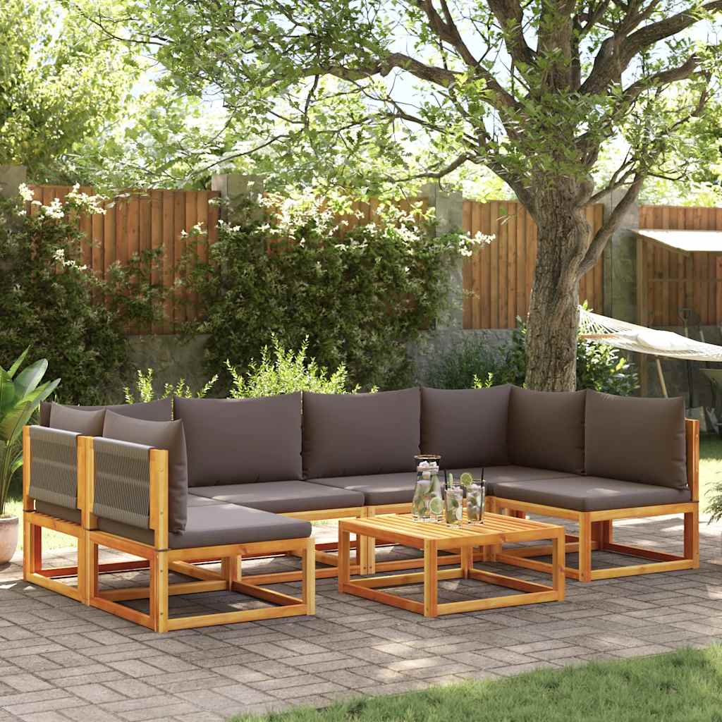 Set di divani da giardino 7 pezzi con cuscini in legno di acacia e corda | homemem39
