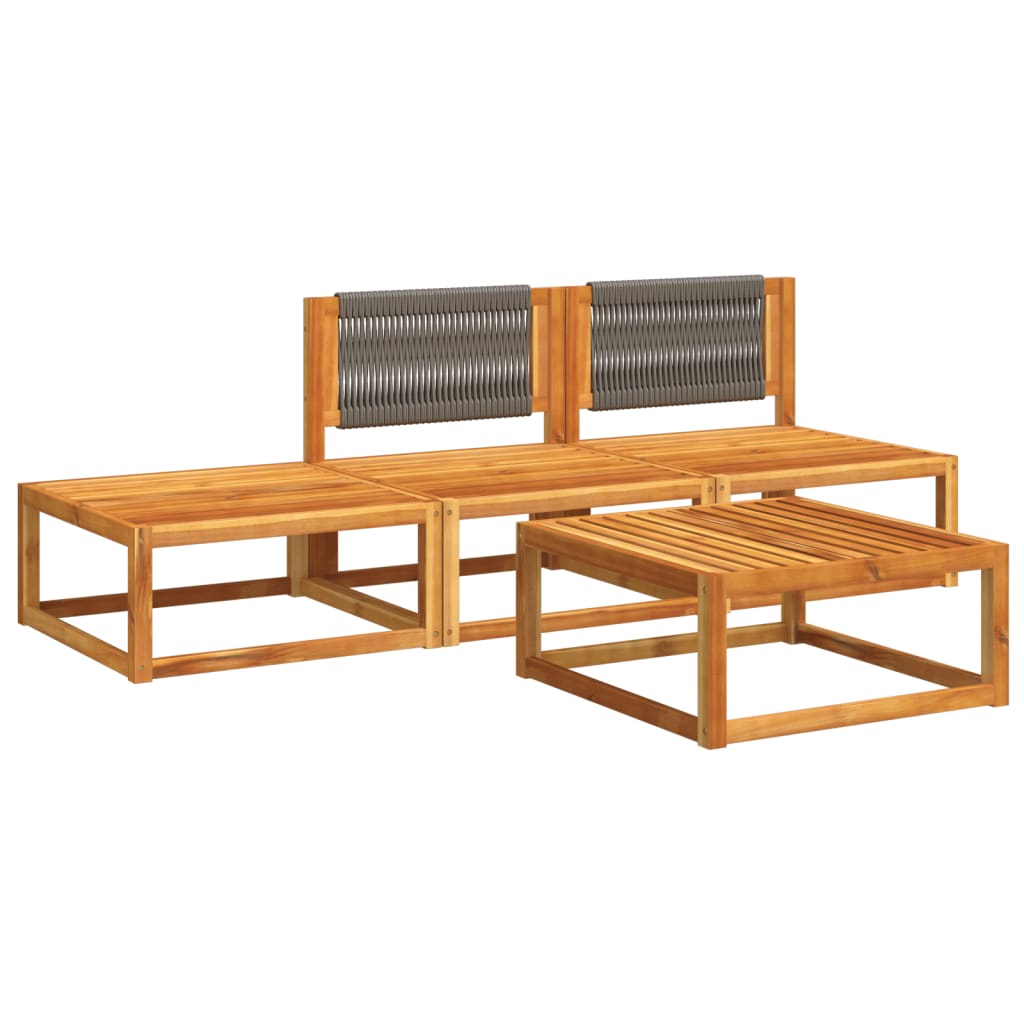 Set di divani da giardino 4 pezzi con cuscini in legno di acacia e corda | homemem39