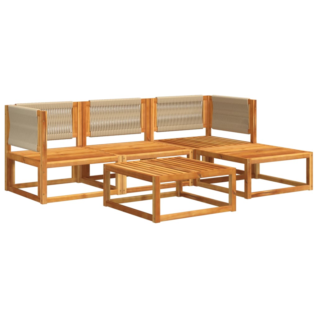 Set di divani da giardino 5 pezzi con cuscini in legno di acacia e corda | homemem39