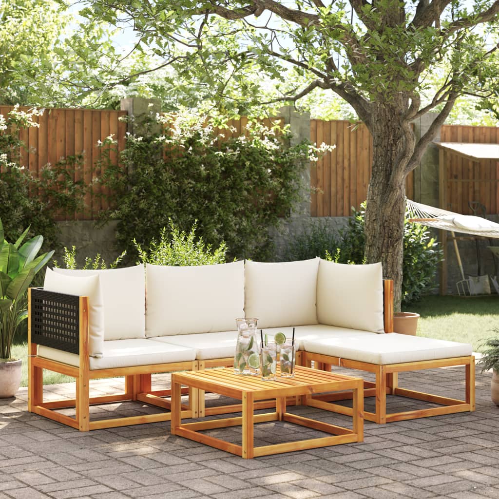 Set di divani da giardino 5 pezzi con cuscini in legno di acacia e rattan - homemem39