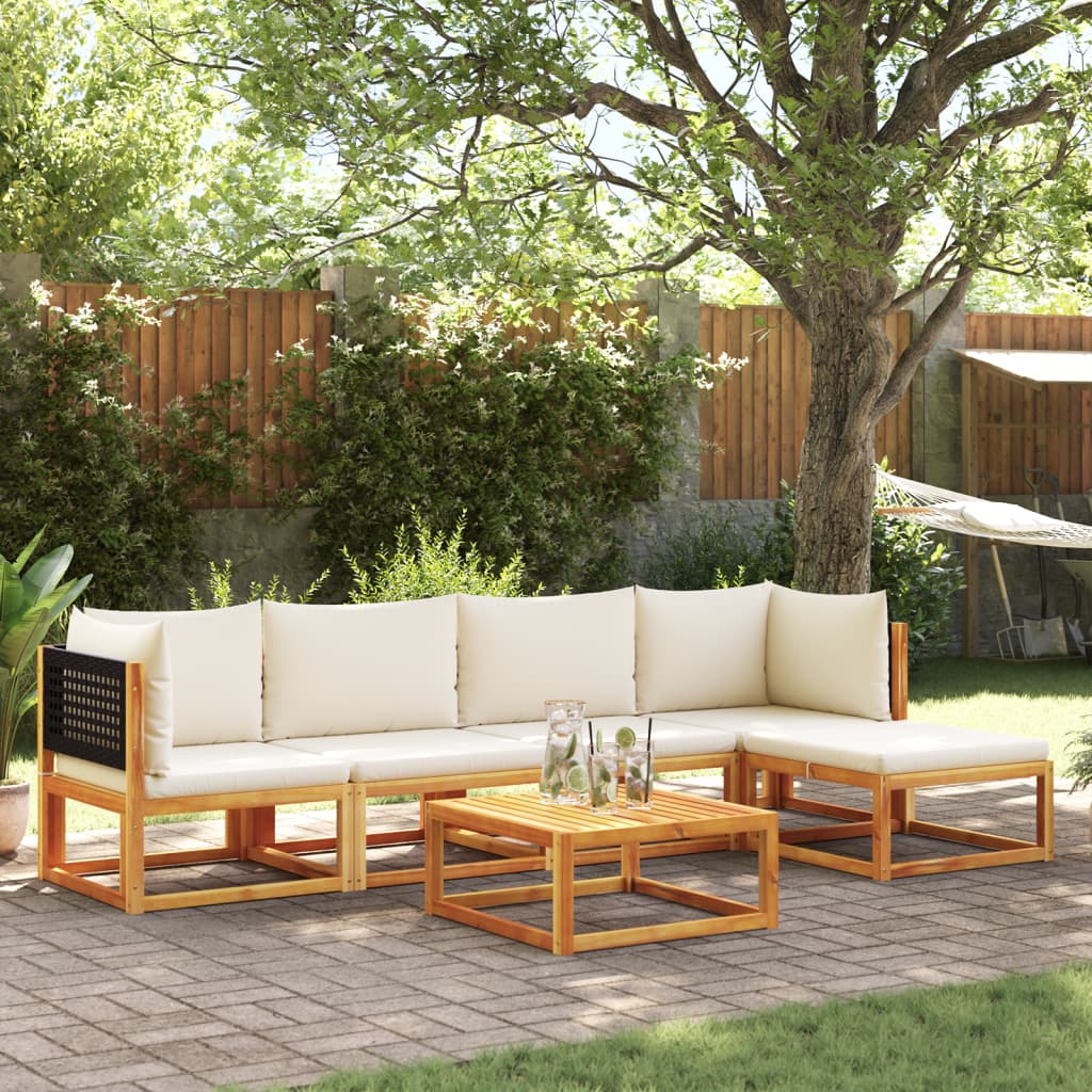 Set di divani da giardino 6 pezzi con cuscini in legno di acacia e rattan - homemem39