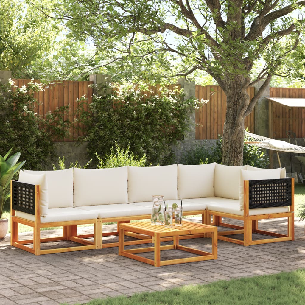 Set di divani da giardino 6 pezzi con cuscini in legno di acacia e rattan - homemem39