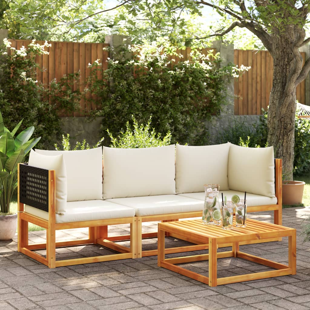 Set di divani da giardino 3 pezzi con cuscini in legno di acacia e rattan - homemem39