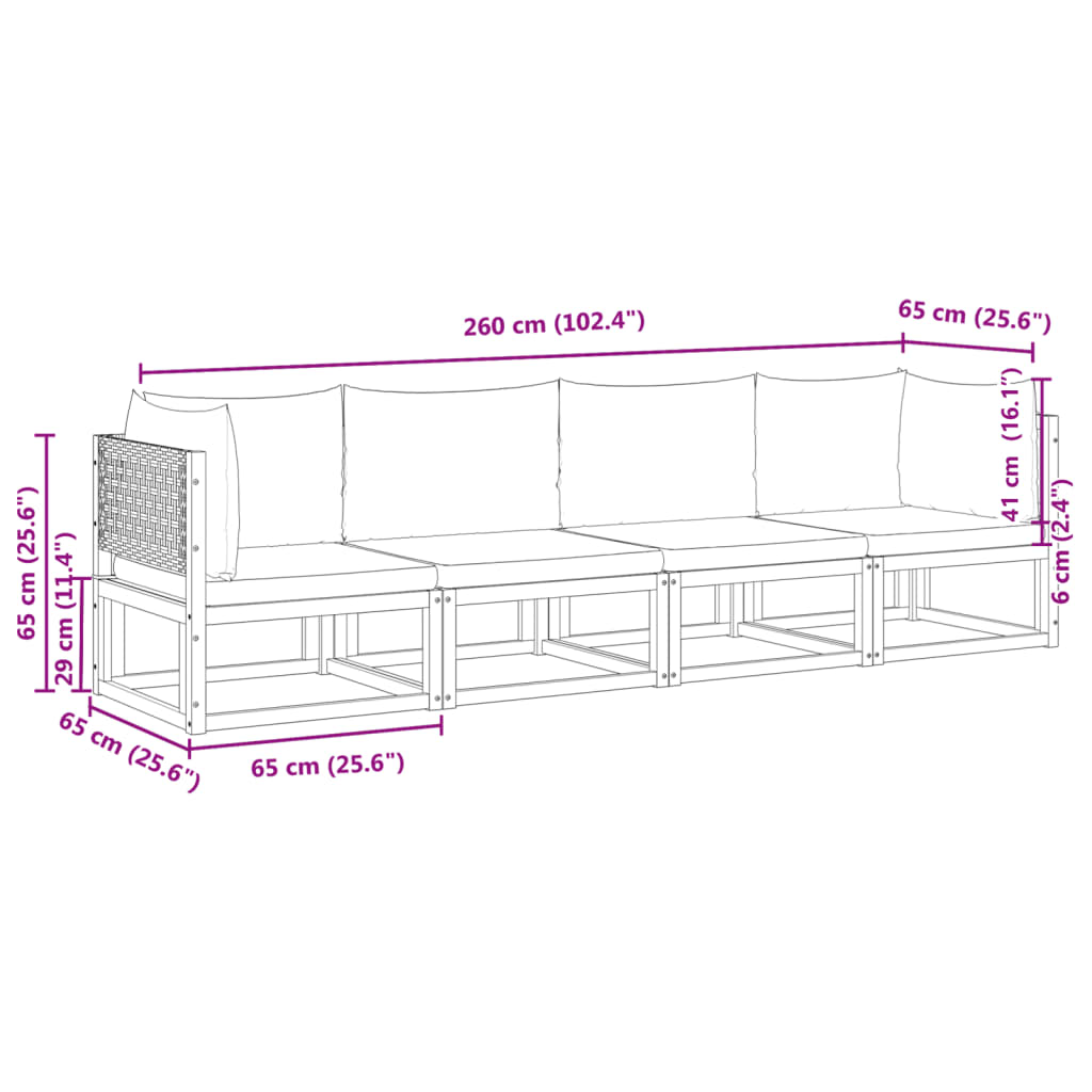 Set Divani da Giardino 4pz con Cuscini Legno Massello di Acacia