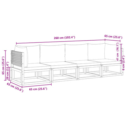 Set Divani da Giardino 4pz con Cuscini Legno Massello di Acacia