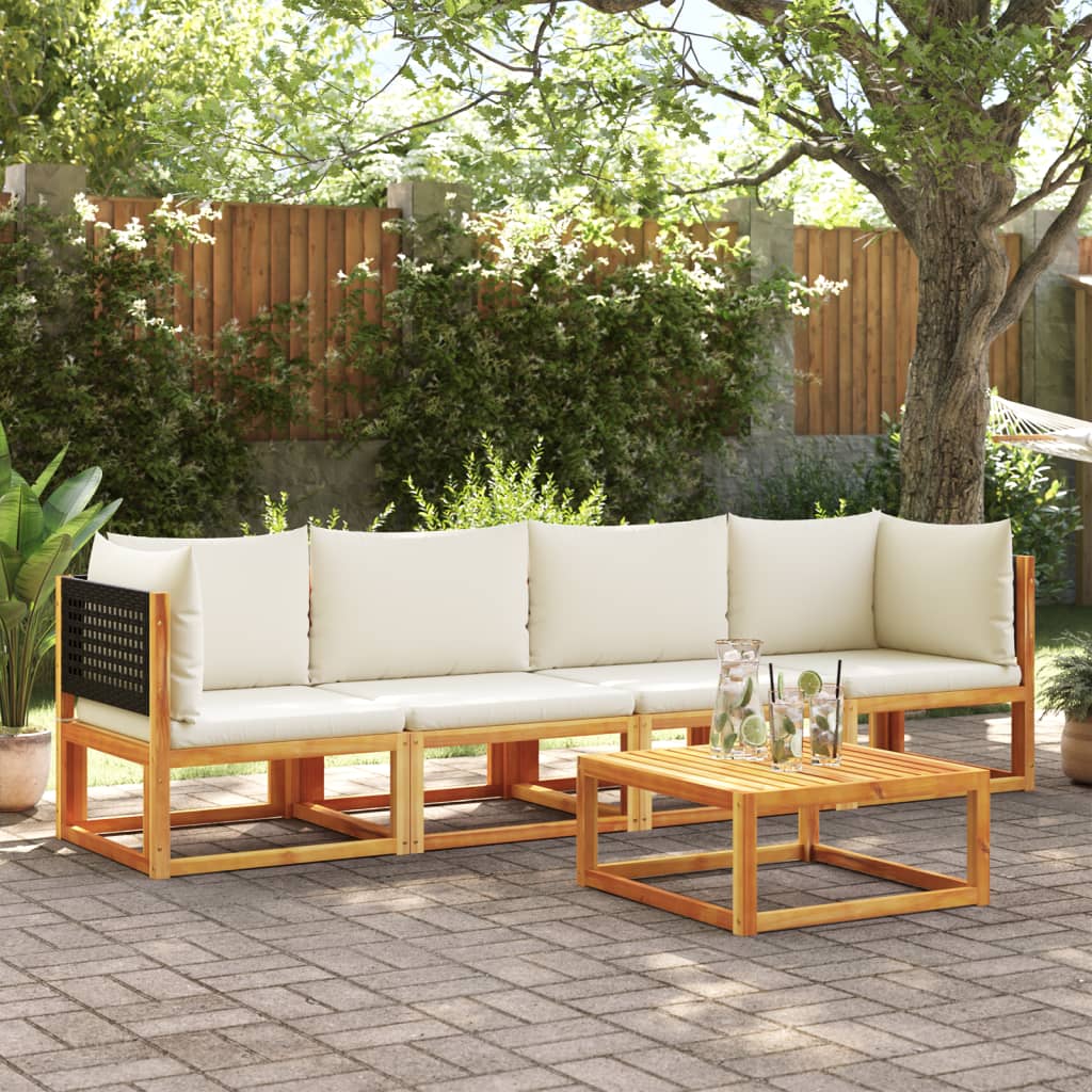 Set di divani da giardino 4 pezzi con cuscini in legno di acacia e rattan - homemem39