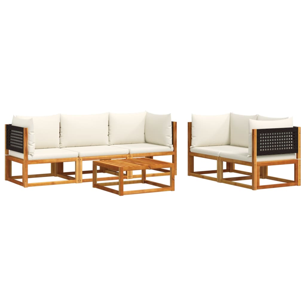 Set di divani da giardino 6 pezzi con cuscini in legno di acacia e rattan - homemem39