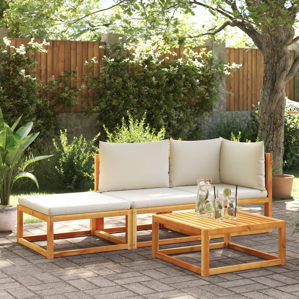 Set di divani da giardino 3 pezzi con cuscini in legno di acacia e rattan - homemem39