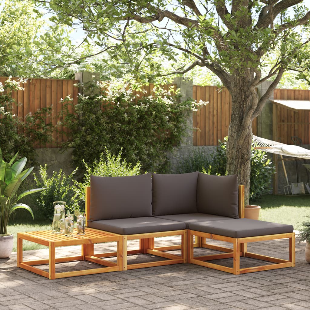 Set di divani da giardino 4 pezzi con cuscini in legno di acacia e rattan - homemem39