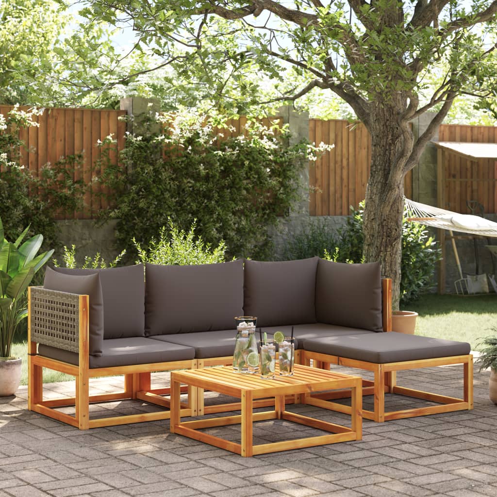 Set Divano da Giardino 5 pz con Cuscini Legno Massello Acacia