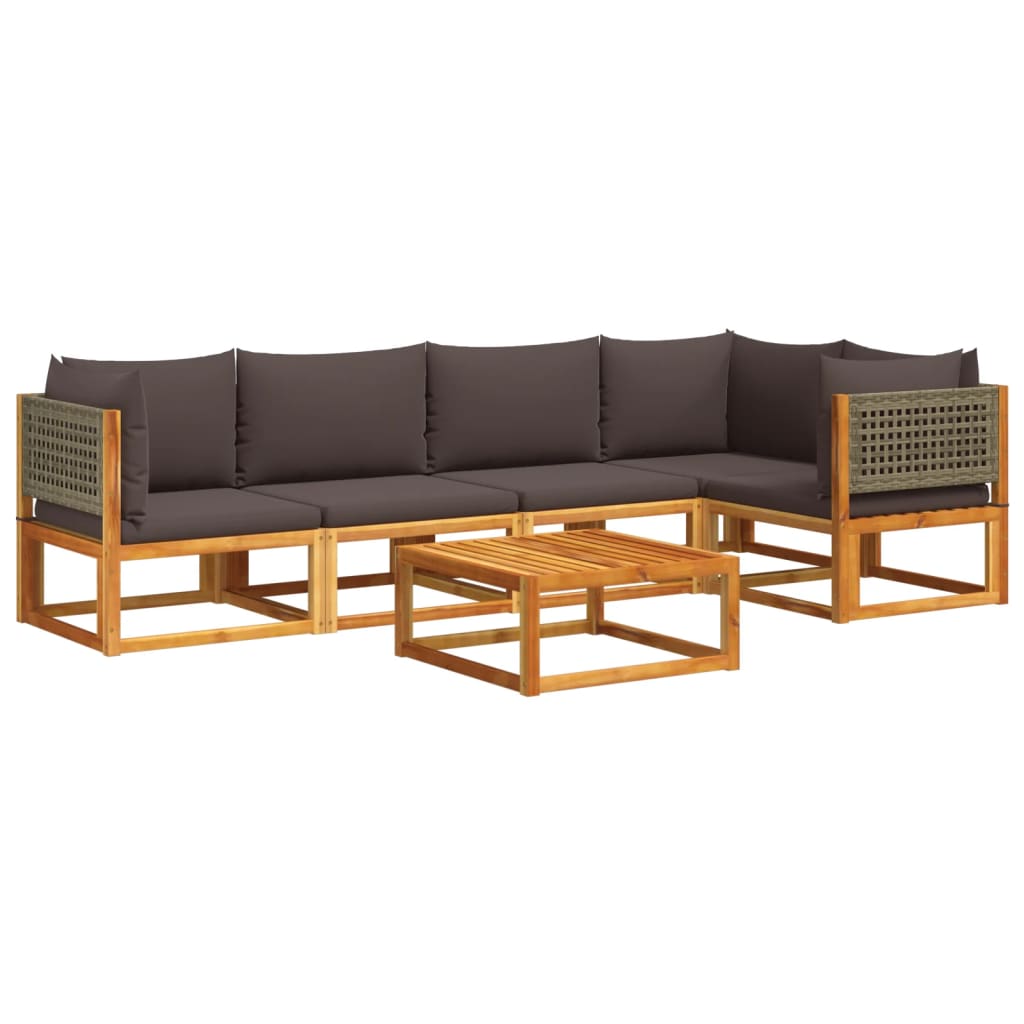Set di divani da giardino 6 pezzi con cuscini in legno di acacia e rattan - homemem39