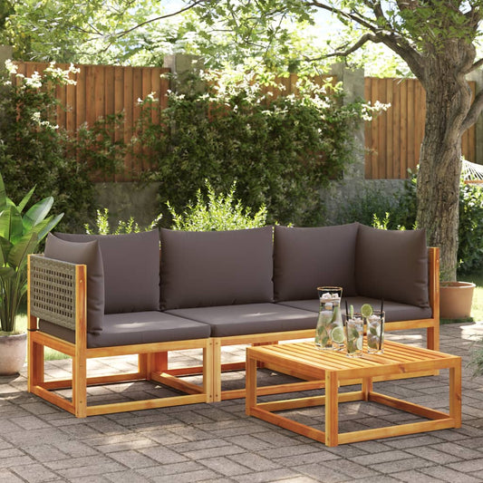 Set di divani da giardino 3 pezzi con cuscini in legno di acacia e rattan - homemem39