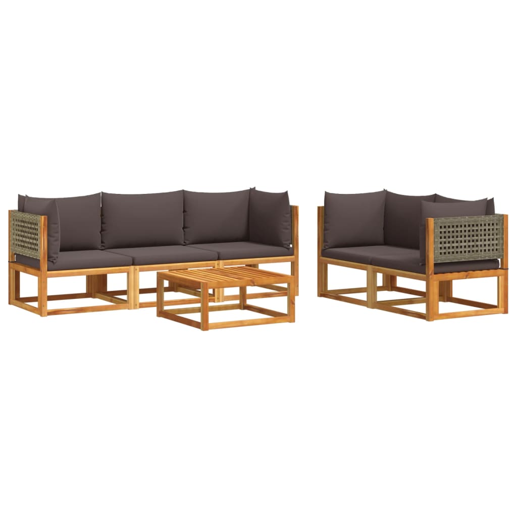 Set di divani da giardino 6 pezzi con cuscini in legno di acacia e rattan - homemem39
