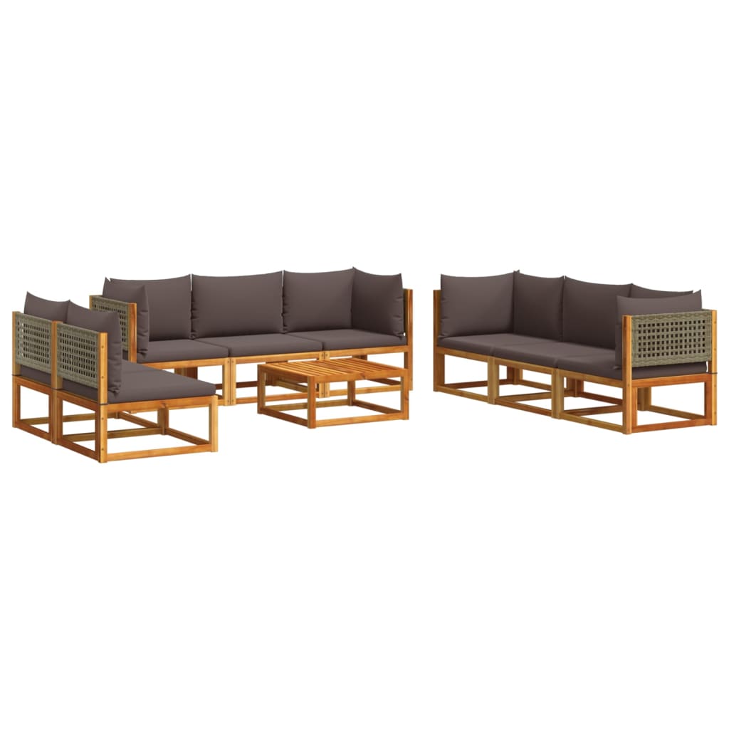 Set di divani da giardino 9 pezzi con cuscini in legno di acacia e rattan - homemem39