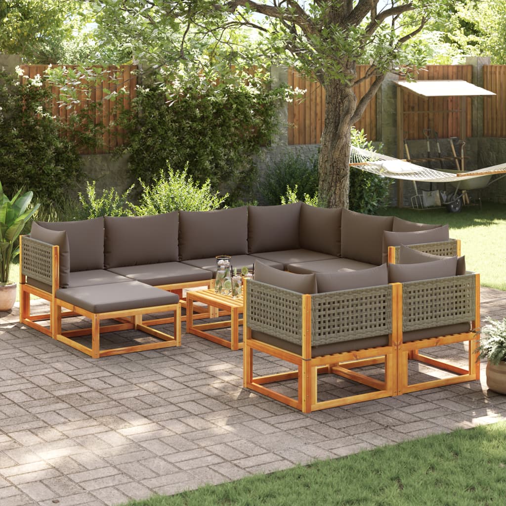 Set di divani da giardino 10 pezzi con cuscini in legno di acacia e rattan - homemem39