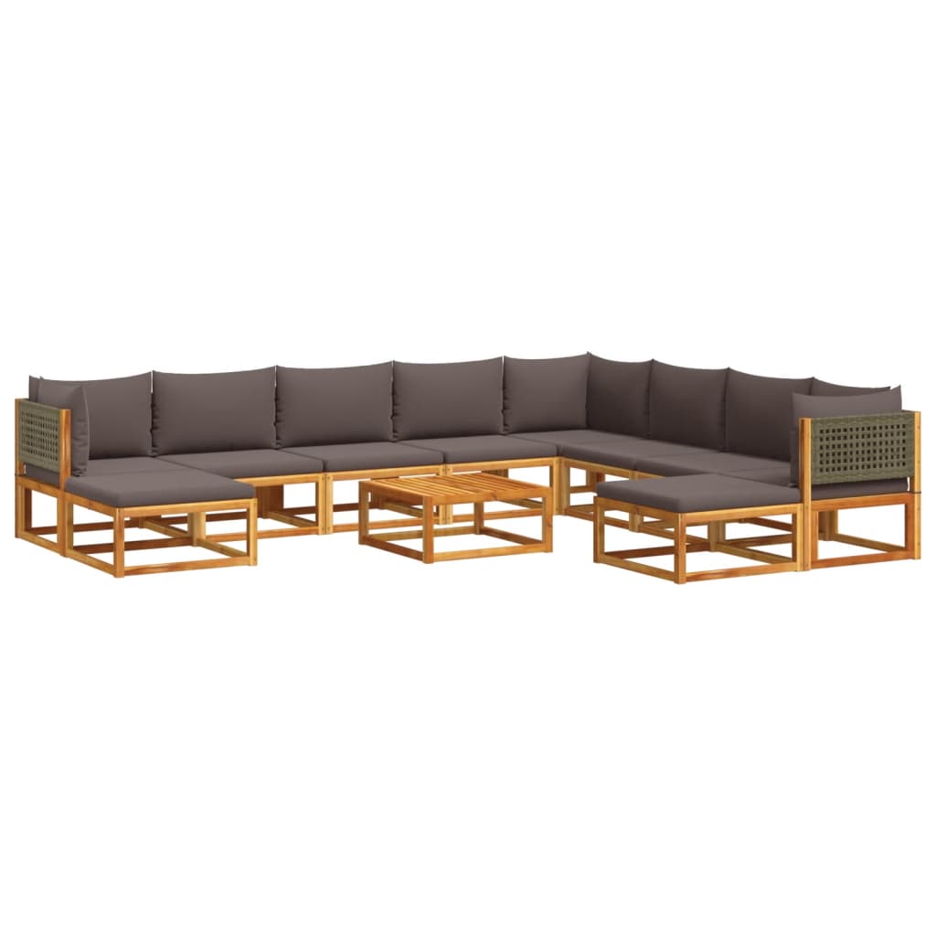 Set di divani da giardino 11 pz con cuscini in legno di acacia e rattan - homemem39