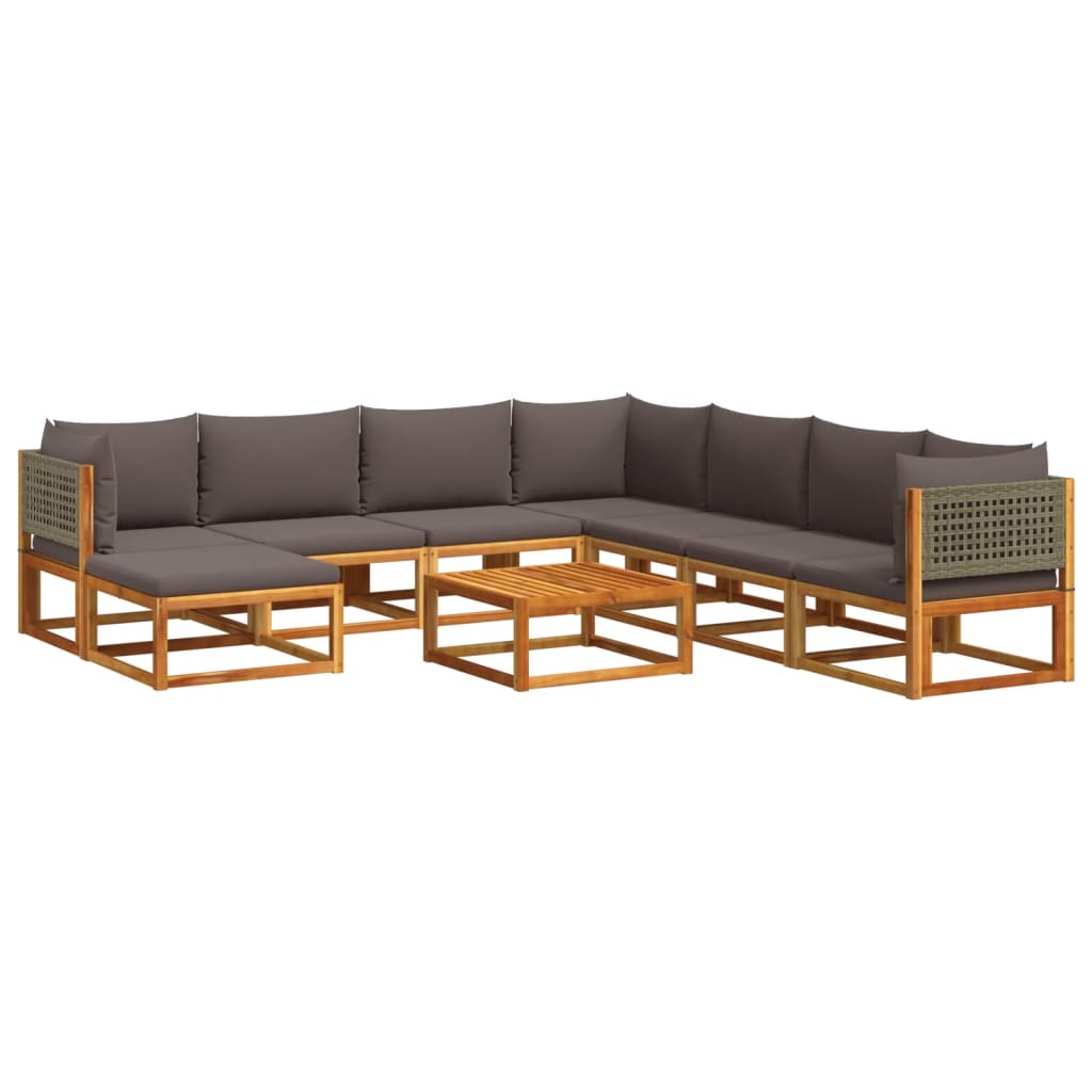 Set di divani da giardino 9 pezzi con cuscini in legno di acacia e rattan - homemem39
