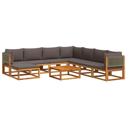 Set di divani da giardino 9 pezzi con cuscini in legno di acacia e rattan - homemem39