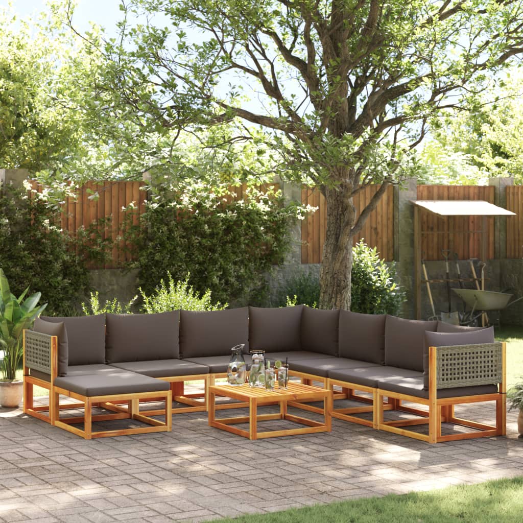 Set di divani da giardino 9 pezzi con cuscini in legno di acacia e rattan - homemem39