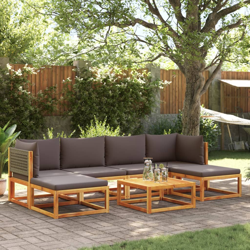 Set di divani da giardino 7 pezzi con cuscini in legno di acacia e rattan - homemem39