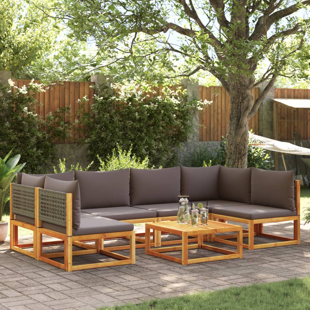 Set di divani da giardino 7 pezzi con cuscini in legno di acacia e rattan - homemem39