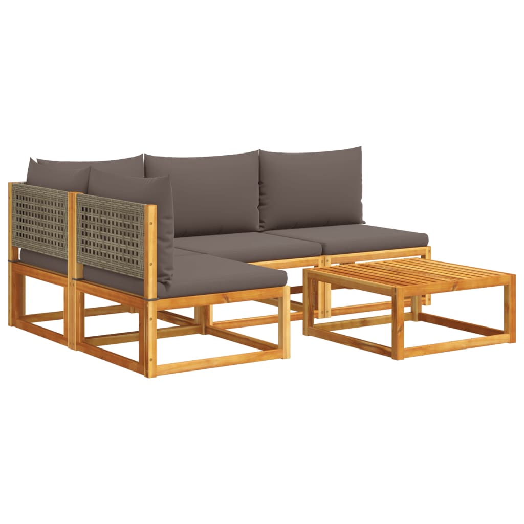 Set Divano da Giardino 5 pz con Cuscini Legno Massello Acacia