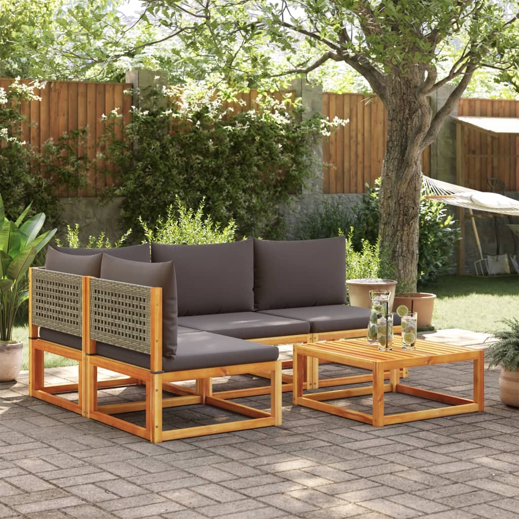 Set di divani da giardino 5 pezzi con cuscini in legno di acacia e rattan - homemem39