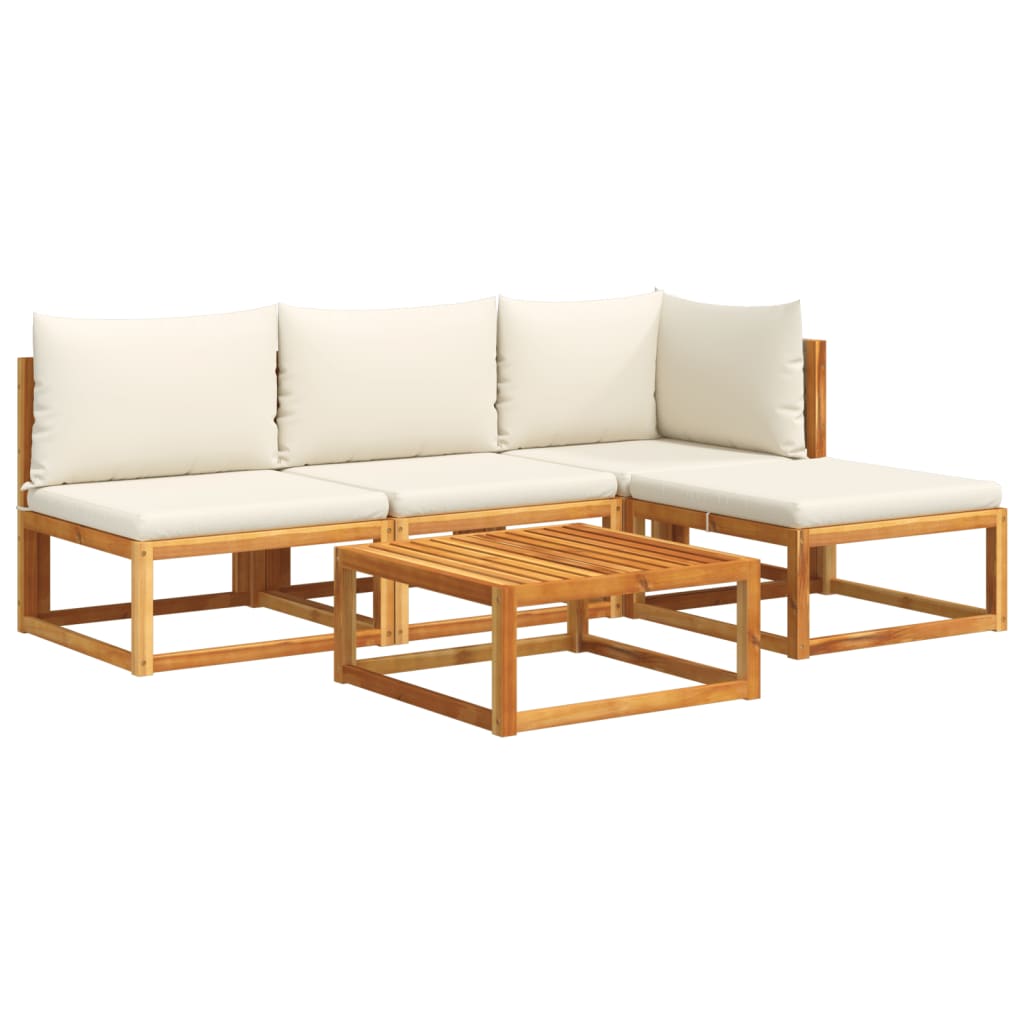 Set Divano da Giardino 5 pz con Cuscini Legno Massello Acacia