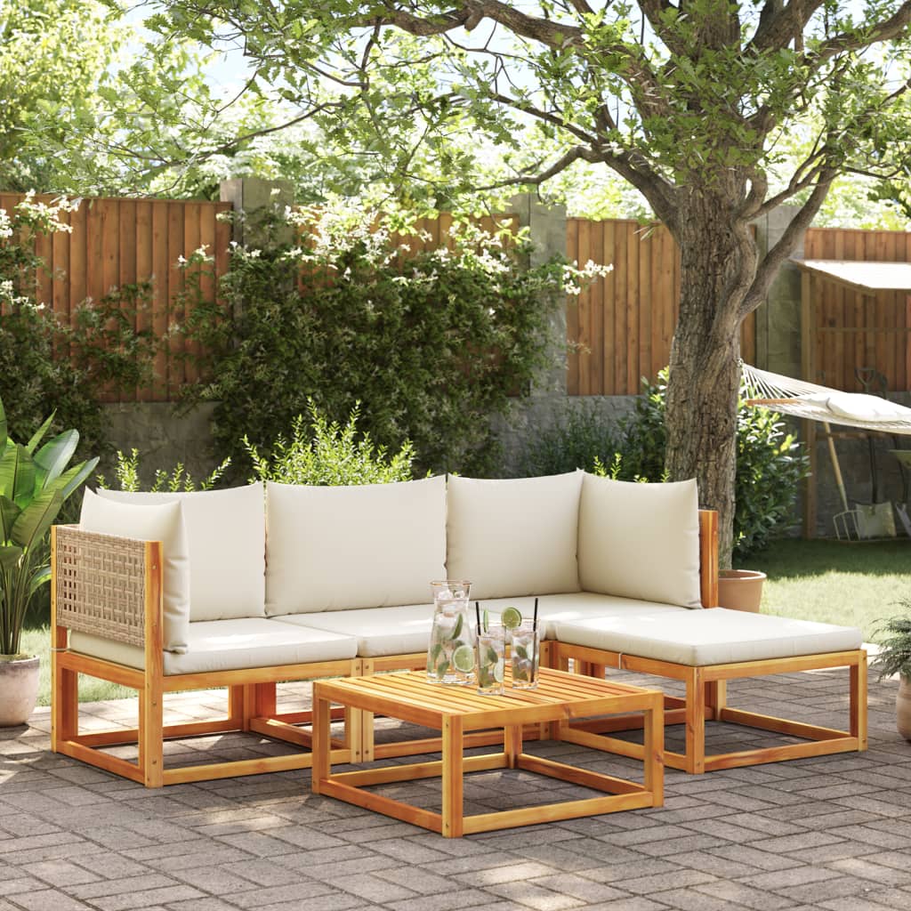 Set di divani da giardino 5 pezzi con cuscini in legno di acacia e rattan - homemem39