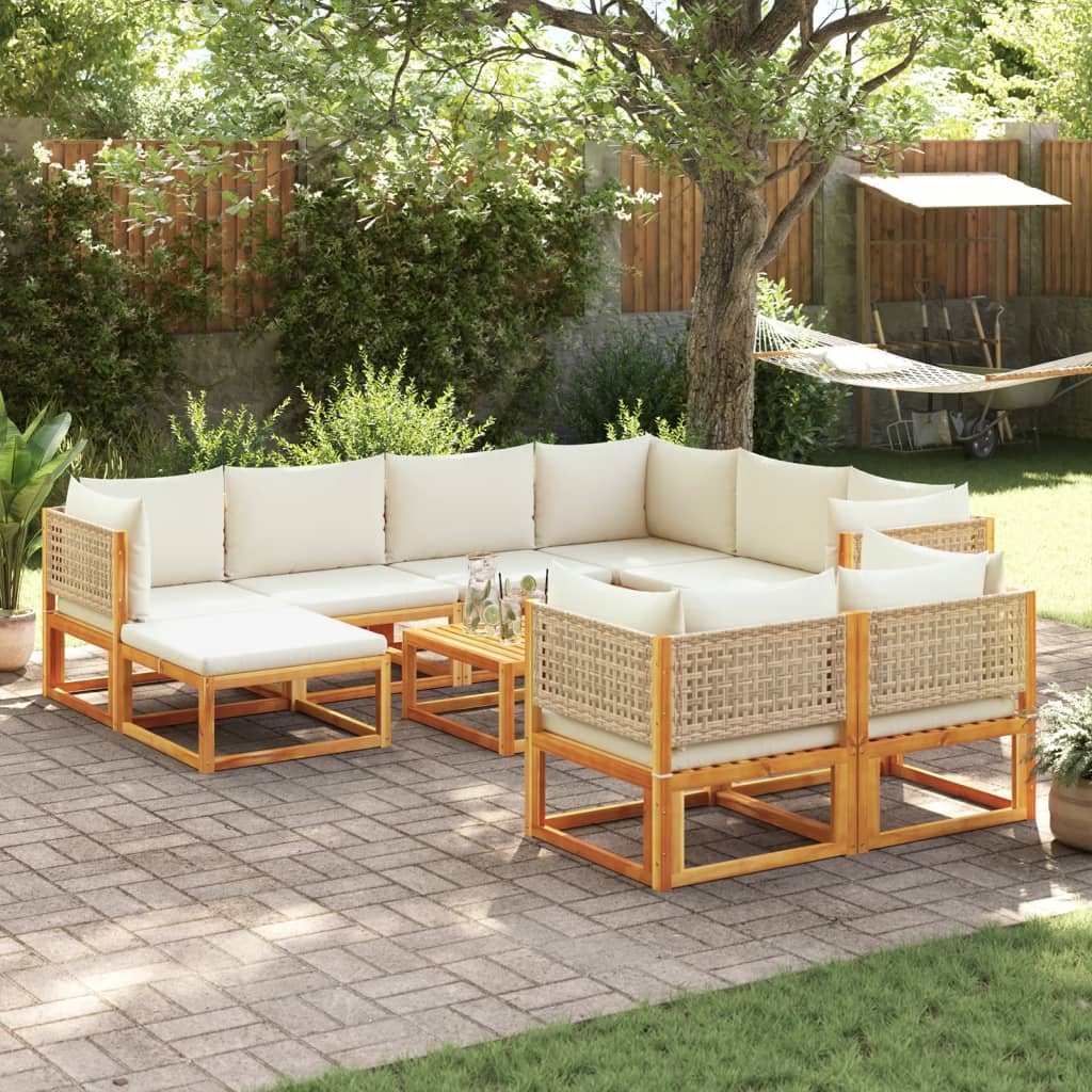 Set Divani da Giardino 10pz con Cuscini Legno Massello Acacia