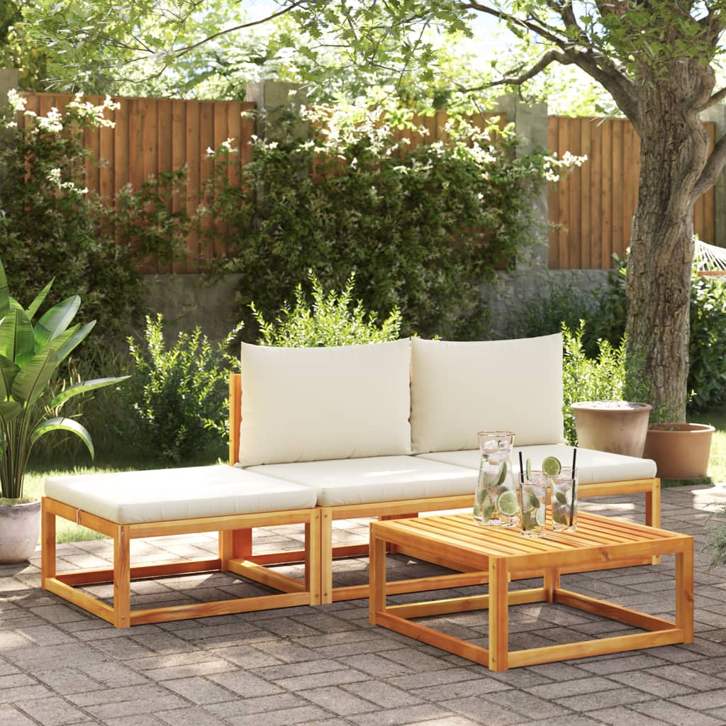 Poggiapiedi Giardino con Cuscino 65x65x29 Legno Massello Acacia | homemem39