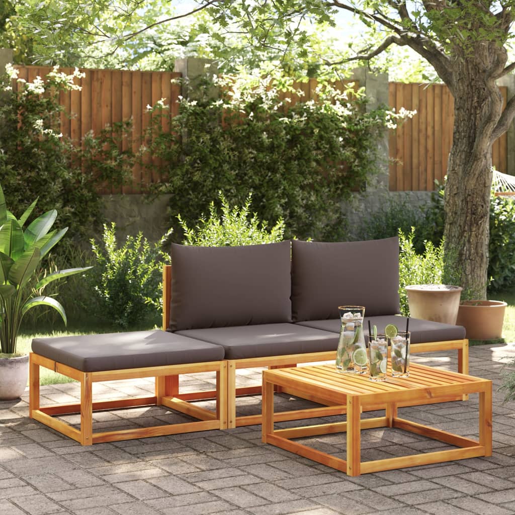 Poggiapiedi Giardino con Cuscino 65x65x29 Legno Massello Acacia | homemem39