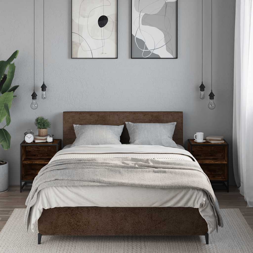 Comodini Rovere Fumo 2 pz 40x31x50 cm Legno Multistrato Metallo - homemem39
