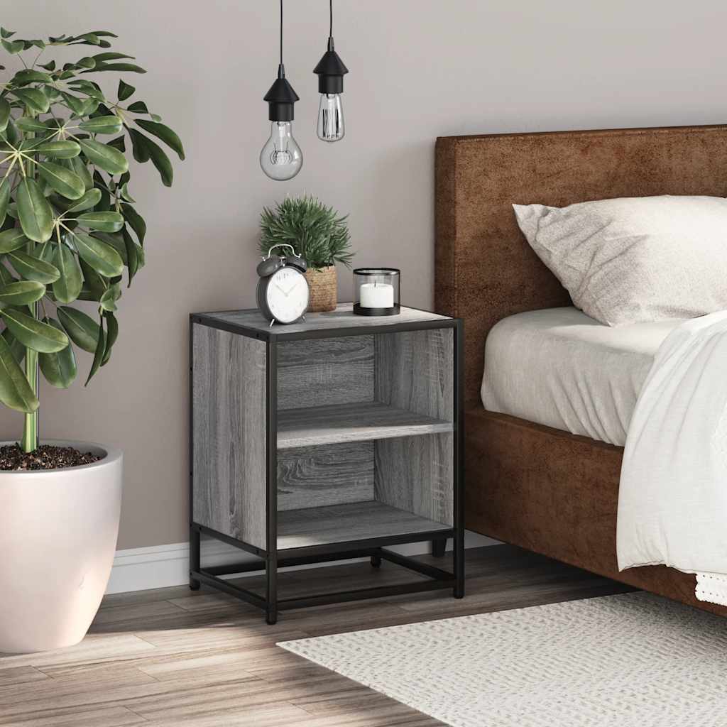 Comodino Grigio Sonoma 40x31x50 cm Legno Multistrato e Metallo | homemem39