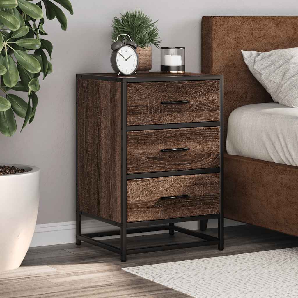 Comodino Rovere Marrone 40x34,5x60cm Legno Multistrato Metallo | homemem39